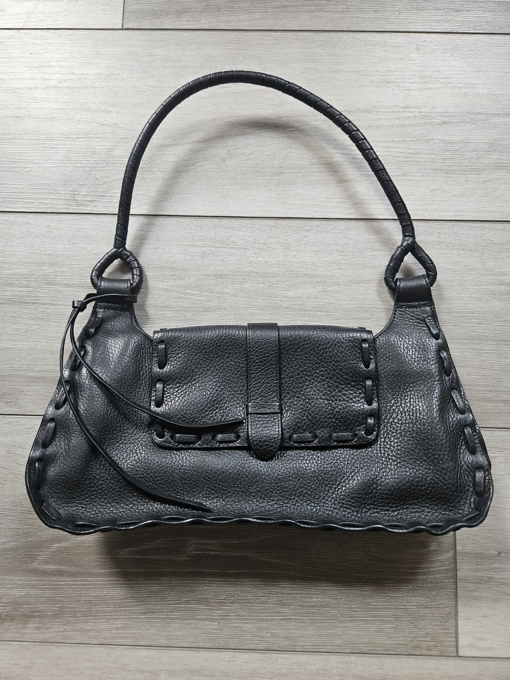 BCBGMaxAzria Black Pebbled Leather Shoulder Bag